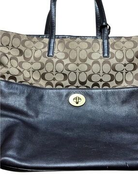 Coach Brown Signature Canvas Tote with Dark Brown Leather Trim